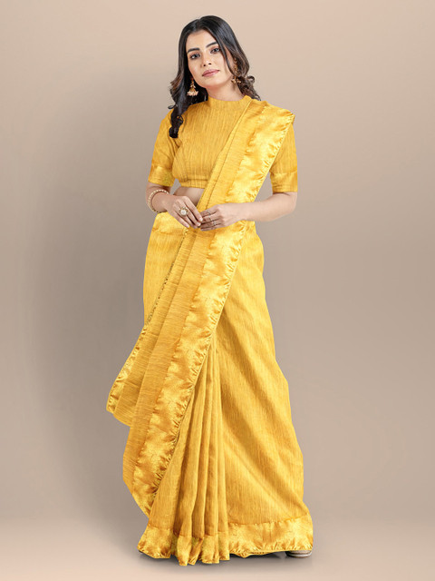 

BharatSthali Yellow Woven Design Zari Silk Cotton Mangalagiri Handloom Saree