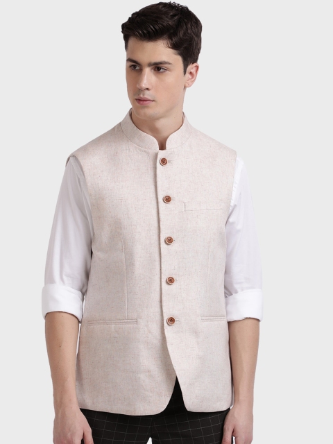 

ColorPlus Men Beige Woven-Design Nehru Jacket