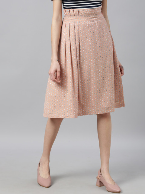 

Park Avenue Woman Women Peach-Colored & White Printed Flared Ankle-Length Skirt