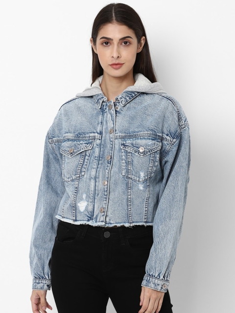 

AMERICAN EAGLE OUTFITTERS Women Blue Crop Denim Jacket