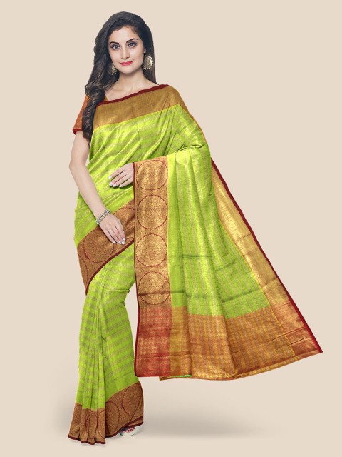 

KLM Fashion Mall Green Woven Design Zari Silk Blend Saree