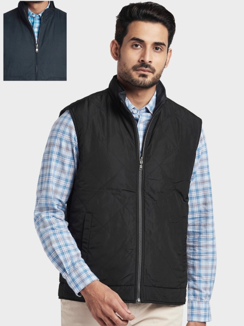 

ColorPlus Men Blue Reversible Crop Padded Jacket with Embroidered