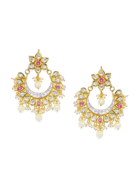 

AccessHer Gold-Plated & Pink Contemporary Chandbalis Earrings