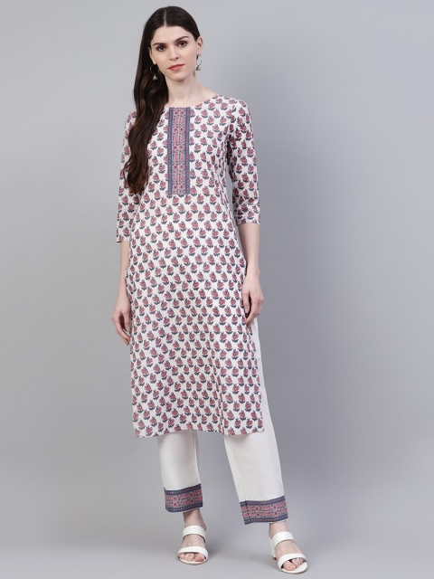 

Stylum Women White Floral Printed Pure Cotton Kurti with Trousers