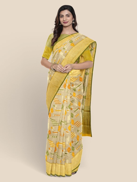

KLM Fashion Mall Cream Woven Design Silk Blend Banarasi Saree