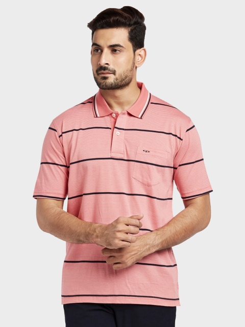 

ColorPlus Men Pink & Black Striped Polo Collar T-shirt