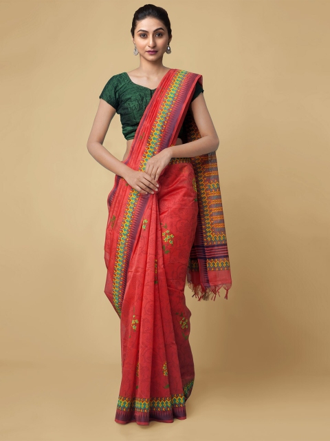 

Unnati Silks Red Floral Silk Cotton Chanderi Saree