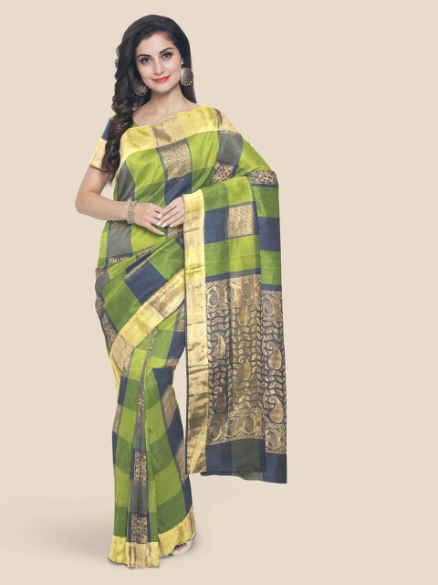 

KLM Fashion Mall Blue & Green Checked Saree