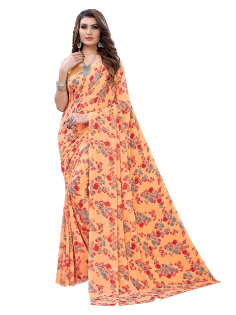 

KALINI Peach Floral Pure Georgette Saree