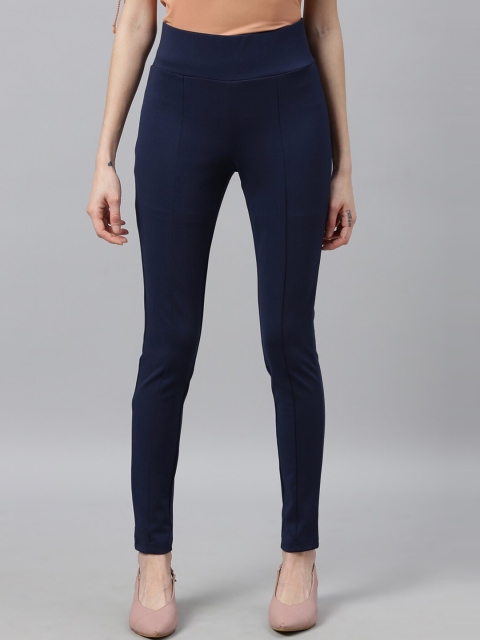 

Park Avenue Woman Women Navy Blue Solid Slim-Fit Treggings