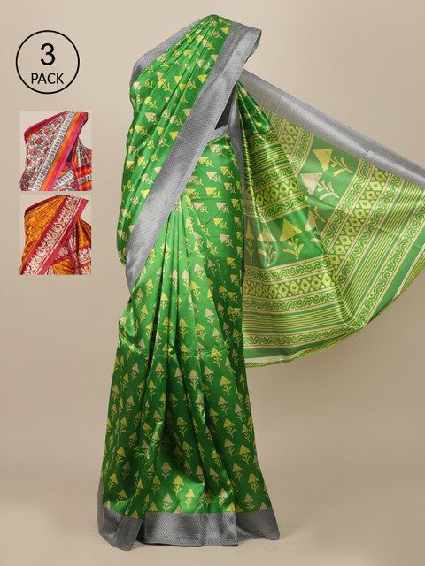 

Pothys Pack of 3 Woven Design Jute Silk Saree, Green