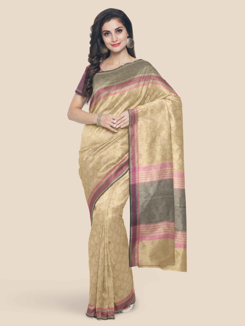 

KLM Fashion Mall Tan Woven Design Zari Heavy Work Saree