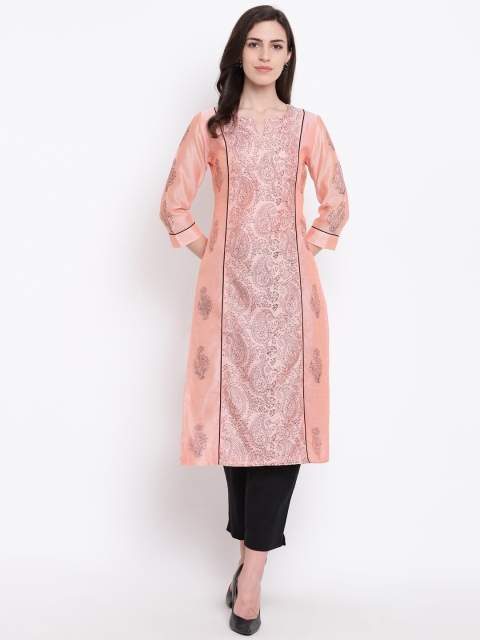 

Shakumbhari Women Pink Paisley Printed Chanderi Silk Chanderi Silk Kurta