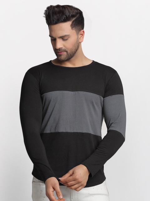 

Rigo Men Black & Grey Colourblocked Slim Fit Cotton T-shirt