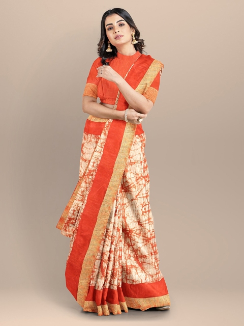 

BharatSthali Orange Pure Cotton Narayan Peth Handloom Saree