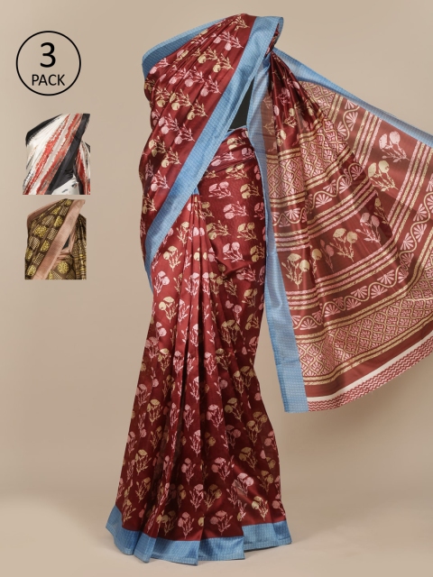 

Pothys Pack of 3 Ethnic Motifs Jute Silk Saree, Maroon