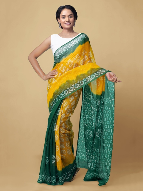 

Unnati Silks Women Yellow & Green Pure Batik Kota Cotton Sustainable Saree