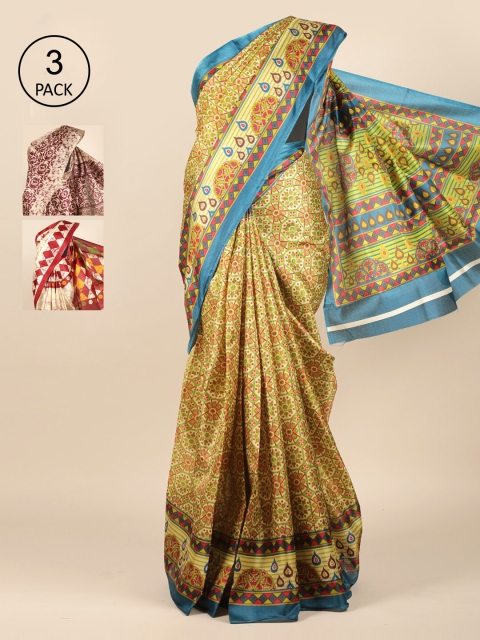 

Pothys Pack of 3 Jute Silk Saree, Green