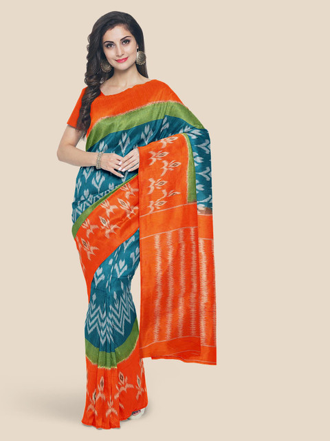 

KLM Fashion Mall Blue Cotton Blend Ethnic Motifs Saree