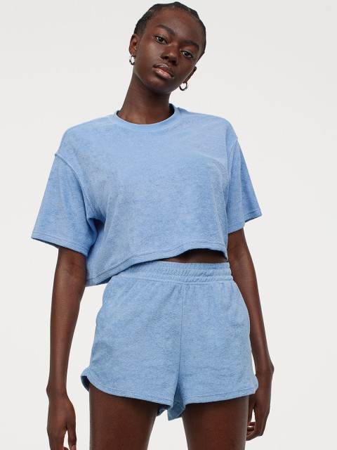 

H&M Women Blue Solid Terry Shorts