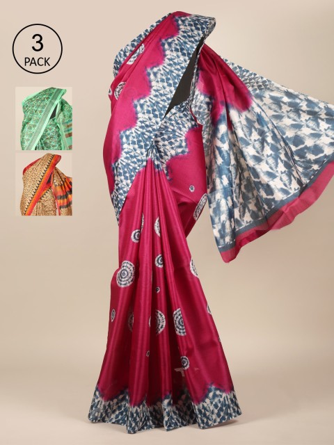 

Pothys Pack Of 3 Purple & Green Floral Jute Silk Saree