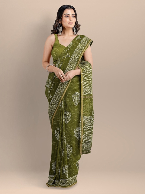 

BharatSthali Green Paisley Silk Cotton Chanderi Saree