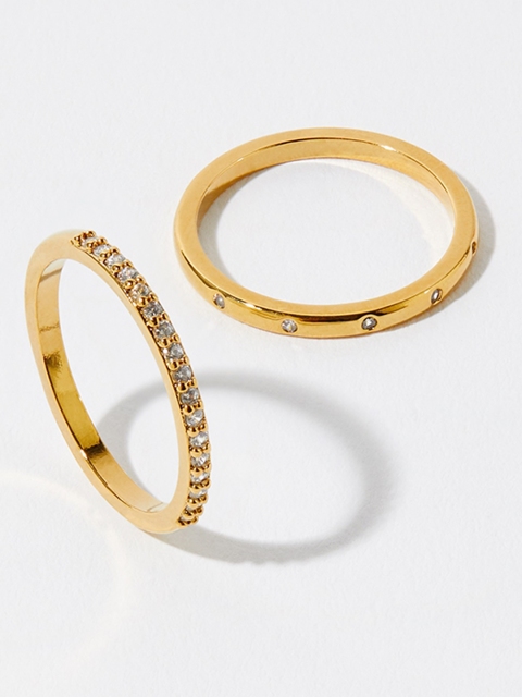 

Accessorize Set Of 2 Gold-Plated & White Crystal Studded Z Pave Finger Rings