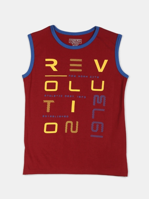 

Cherokee Boys Maroon Typography Printed Cotton T-shirt