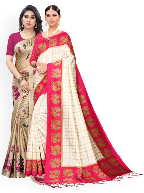 

KALINI Pack Of 2 Art Silk Sarees, Pink