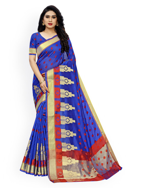 

KALINI Blue & Gold-Toned Woven Design Zari Saree