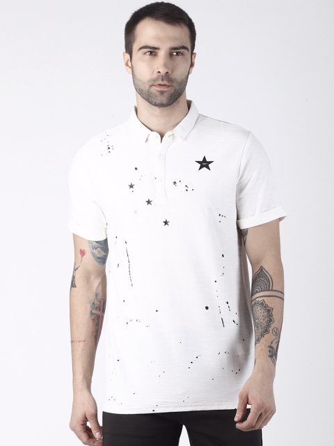 

Rex Straut Jeans Men White & Blue Printed Polo Collar Slim Fit T-shirt