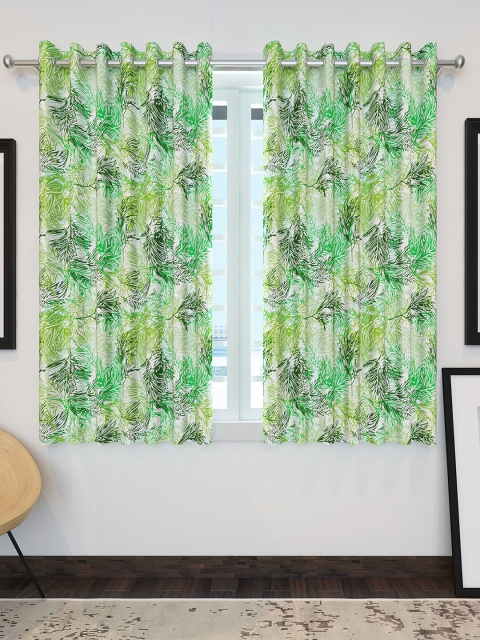 

Divine Casa Off White & Green Set of 2 Floral Sheer Window Curtain