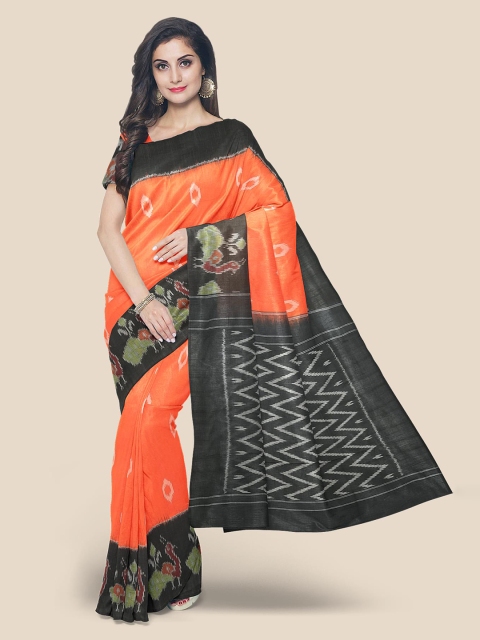 

KLM Fashion Mall Orange & Black Woven Design Saree