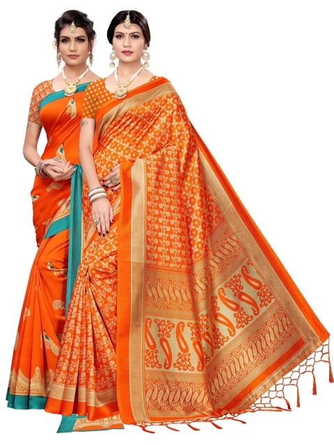 

KALINI Orange Pack of 2 Printed Art Silk Saree