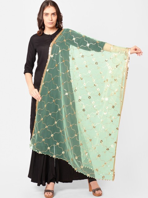

Dupatta Bazaar Green & Gold-Toned Ethnic Motifs Embroidered Dupatta with Sequins