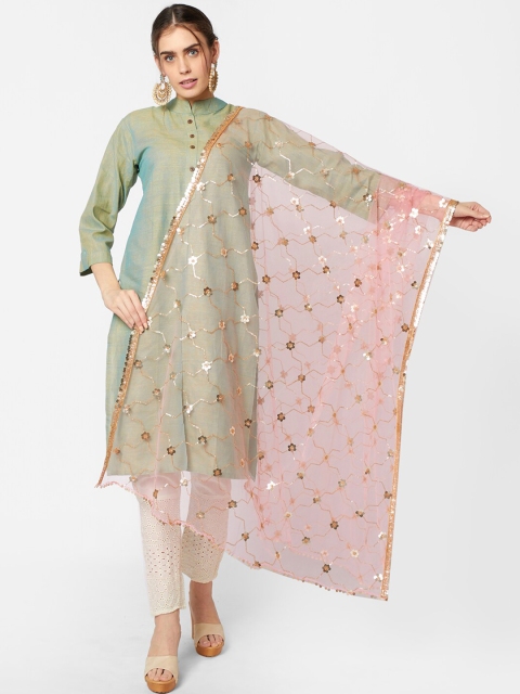 

Dupatta Bazaar Pink & Gold-Toned Embroidered Dupatta with Sequinned