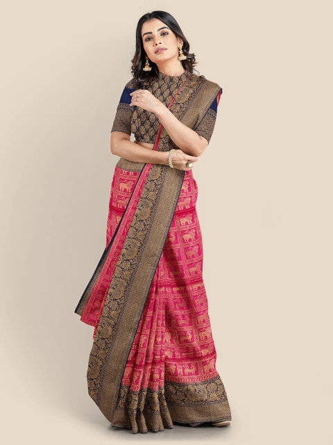 

KLM Fashion Mall Pink Ethnic Motifs Zari Silk Blend Banarasi Saree