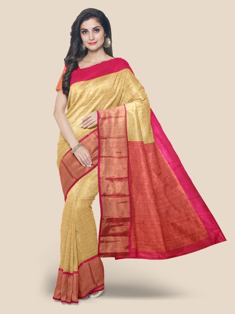 

KLM Fashion Mall Cream Checked Zari Cotton Blend Saree