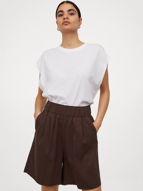 

H&M Women Brown Solid Lyocell Blend Shorts