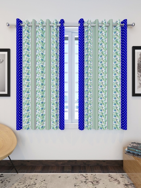

Divine Casa Green & Blue Set of 2 Floral Sheer Window Curtain