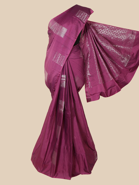 

Pothys Burgundy & Silver-Toned Woven Design Zari Silk Cotton Saree