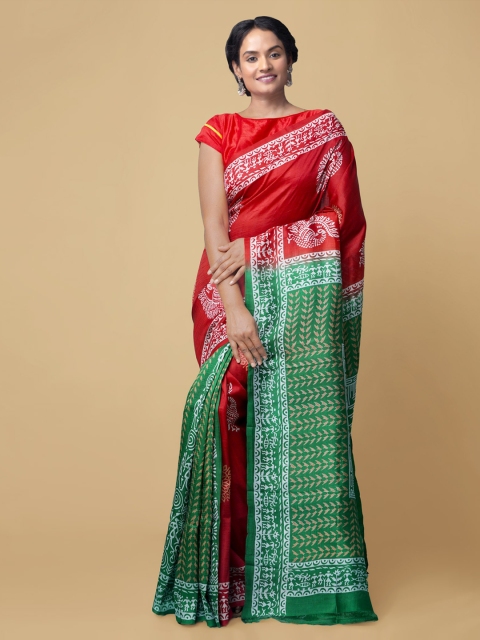 

Unnati Silks Maroon Warli Zari Pure Silk Tussar Saree