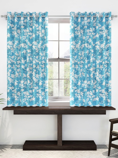 

Divine Casa Blue & White Set of 2 Floral Sheer Window Curtain