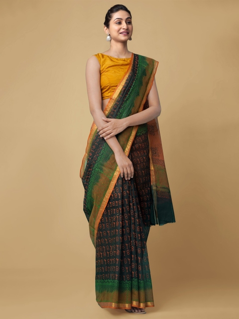 

Unnati Silks Green Ethnic Motifs Zari Pure Cotton Kota Saree