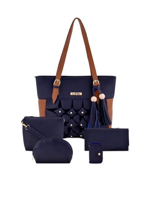 

LaFille Blue Embellished PU Structured Shoulder Bag with Pouch