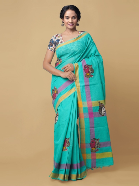 

Unnati Silks Sea Green Woven Design Pure Cotton Heavy Work Mangalagiri Saree