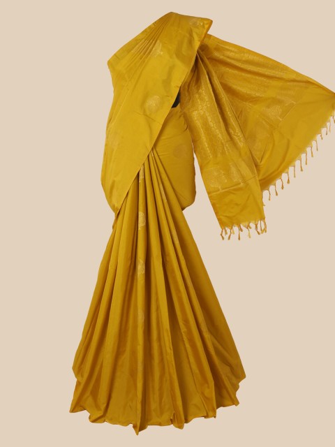 

Pothys Mustard & Gold-Toned Woven Design Zari Silk Cotton Saree