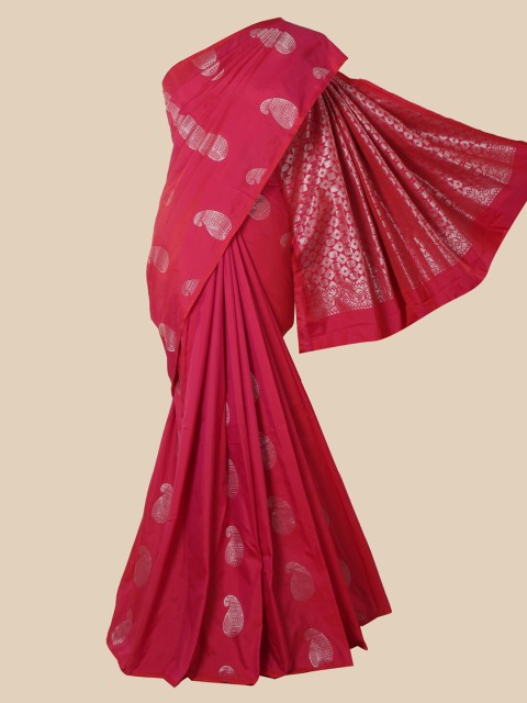 

Pothys Pink & Silver-Toned Woven Design Zari Silk Cotton Saree