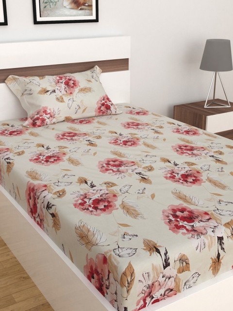 

Home Centre Beige & Red Floral 152 TC Single Bedsheet with 1 Pillow Covers