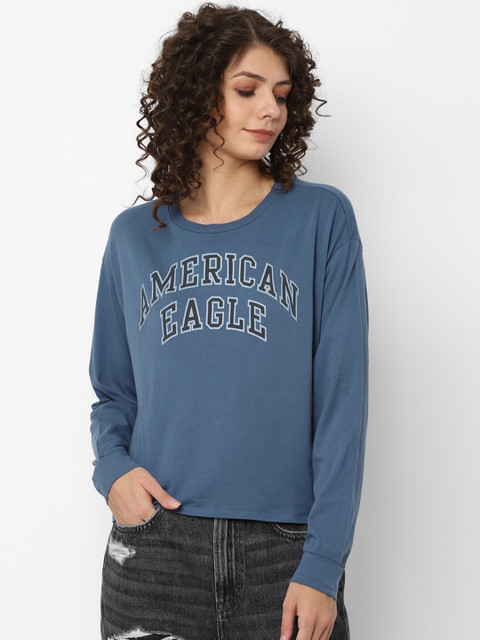 

AMERICAN EAGLE OUTFITTERS Women Blue Typography Printed T-shirt
